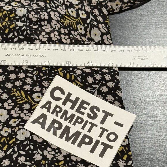 LOFT Womens Plus Size 20 Black Floral Chiffon Blouse Whimsigoth Fairy - Picture 8 of 9